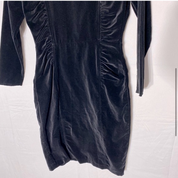 Vintage Encore Black Velvet Ling Sleeve Bodycon Mini Dress With Shoulder Pads M - Picture 5 of 16